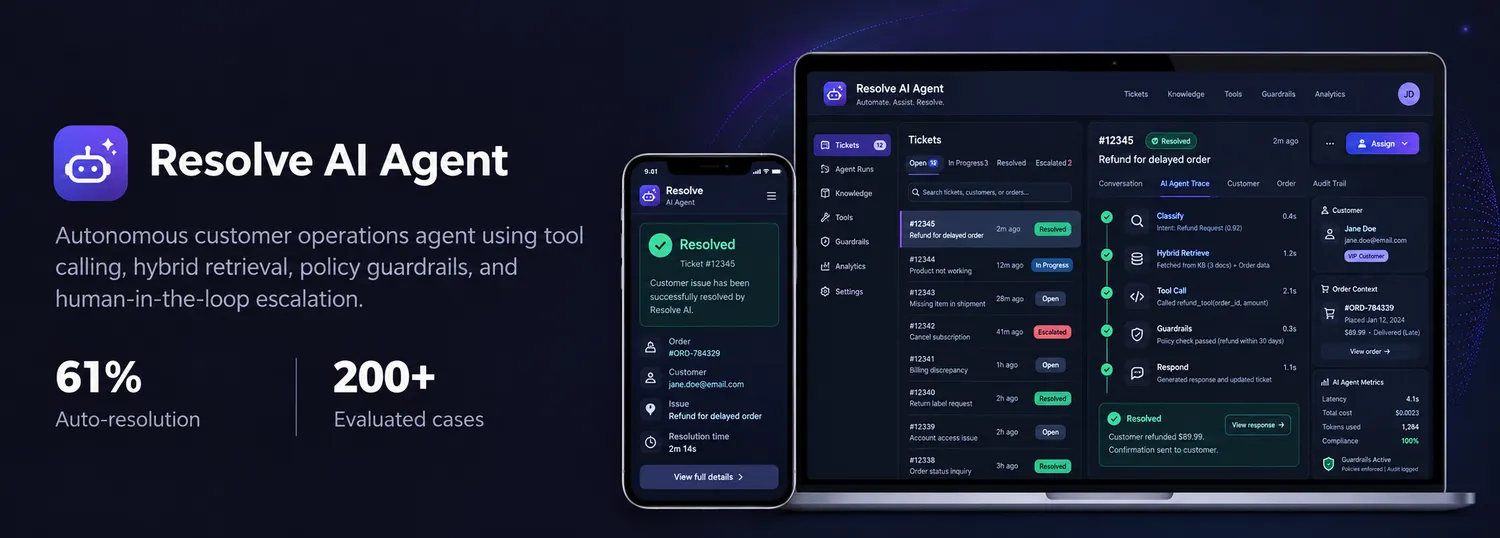 ResolveAI — Tool-calling AI with deterministic escalation